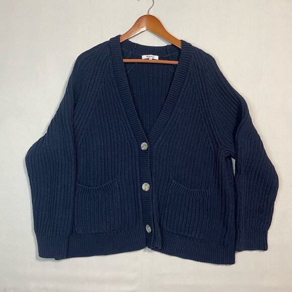 Madewell The Fishermen's Ribbed Cardigan Sweater Navy Blue - Size XXL - Picture 3 of 9